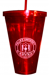 A Red Tumbler with Phillips Logos 